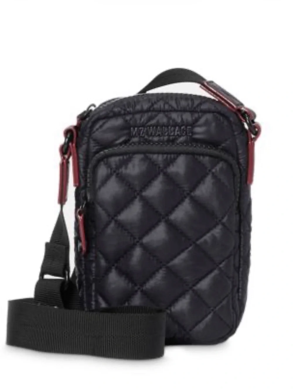 MZ Wallace Black Quilted Belt Micro Bag with Red Trim